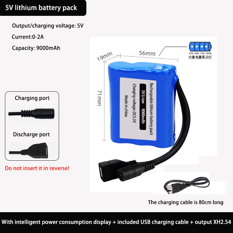 18650 5V 9000mAh Rechargeable Battery Pack for USB Fan, 4G Router, Arduino MCU and IoT Device Power Supply