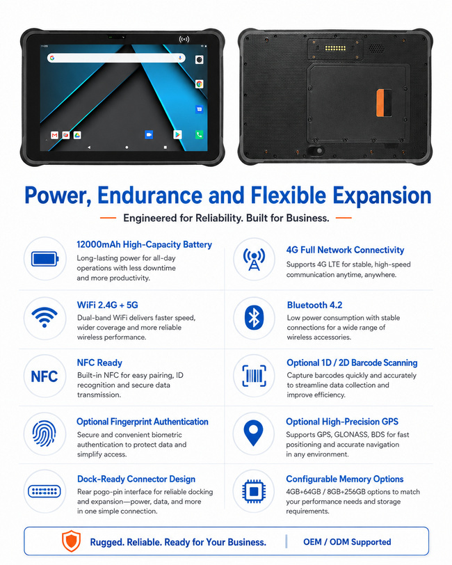 Warehouse Rugged Tablet for Warehouse Management 10.1 Inch Handles Inventory Records