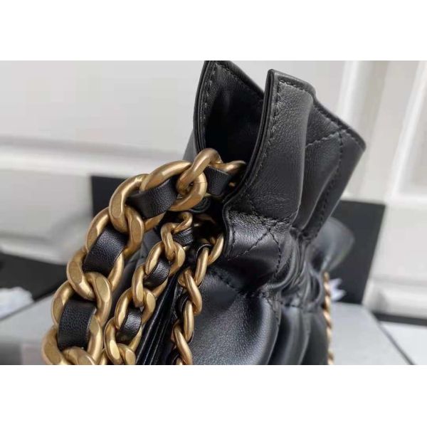 Bucket Genuine Leather Shoulder Handbag , 30cm Black Chain Handbag