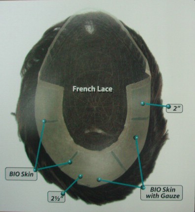 100% Indian Remy Hair French Lace With Bio Skin front Men's Toupee