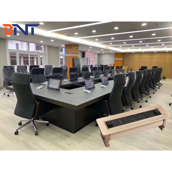 Aluminum Alloy Gold Color Electric Rotating Pop Up Hidden Outlet Supply For High-tier Office Room