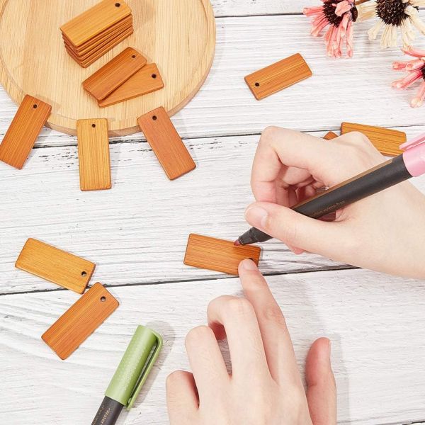 Ecofriendly Bamboo Chip DIY Keychain Bamboo Pendant Wooden Crafts Blank Chips