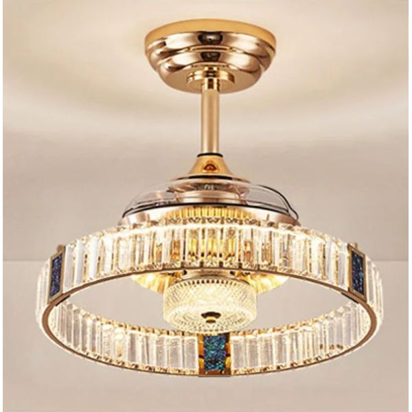 Retractable Blade Modern Folding Fan Light Remote Control Chandelier LED Invisible Ceiling Fan Crystal Light (WH-VLL-29)