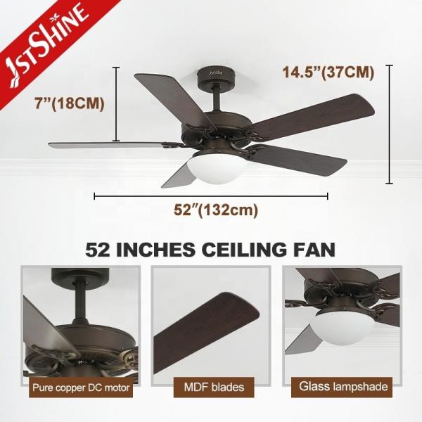 Controlo de parede 52 polegadas MDF 5 Blade LED ventilador de teto com luz dimmable design clássico