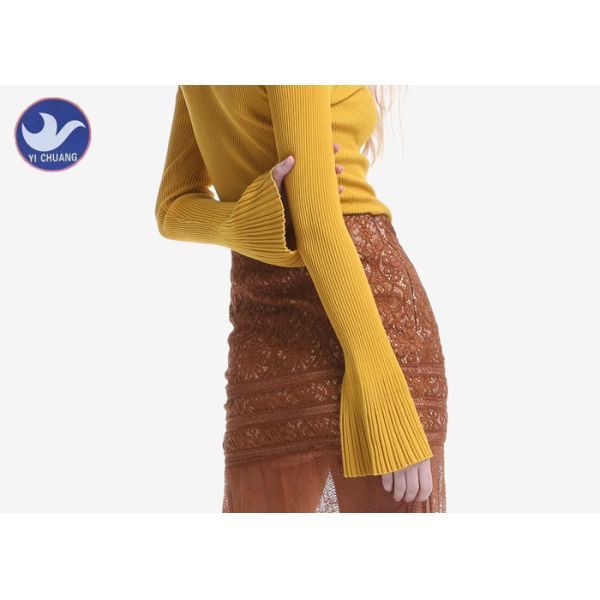 Shinny Yellow Womens Knit Pullover Sweater Small Boat Neck Ribbed Stylish Clothing