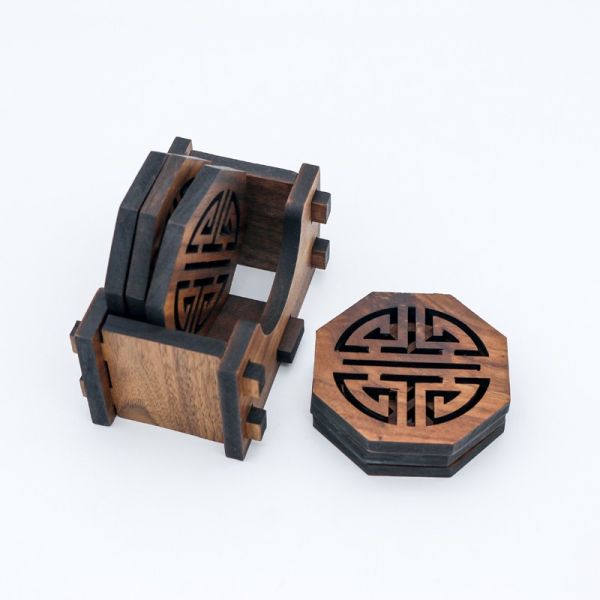 Polished Home Decor Walnut Wood Coasters Wood Drink Coasters With Holder