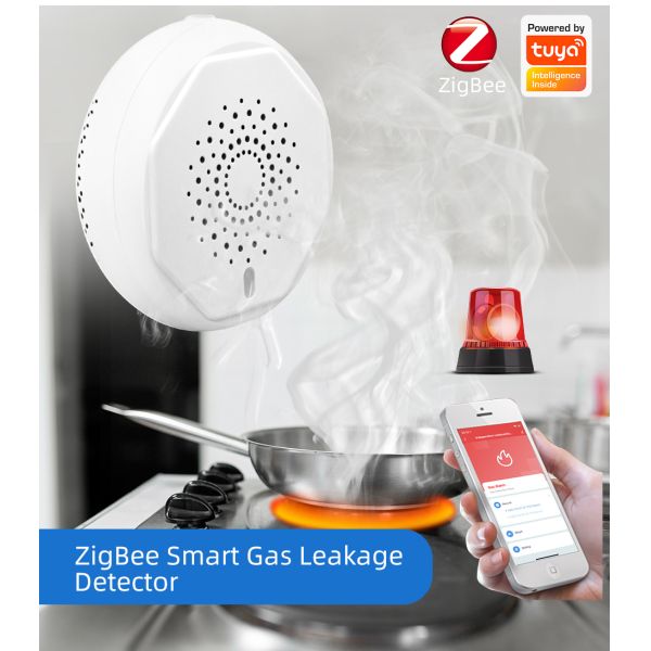 Home Smart Combustible Gas Sensor Detector 80dB Tuya ZigBee Gateway For Kitchen
