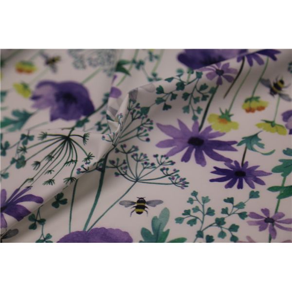 Digital Print PU Leather With Purple Flower Style For Light Coat , Raincoat