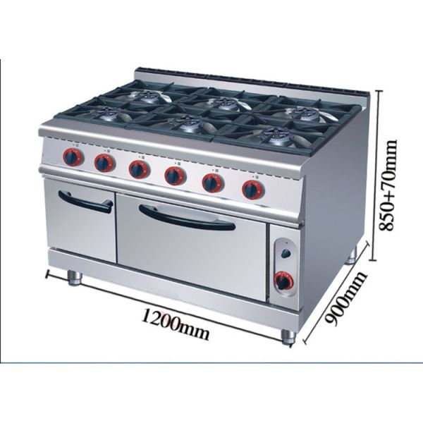 Commercial 6 Burners Gas Oven Range Stove 220KG Capacity and Voltage V LPG2800PA