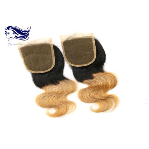 Cierre brasileño del cordón del pelo del color de Ombre, cabello humano del cierre del cordón de la armadura 