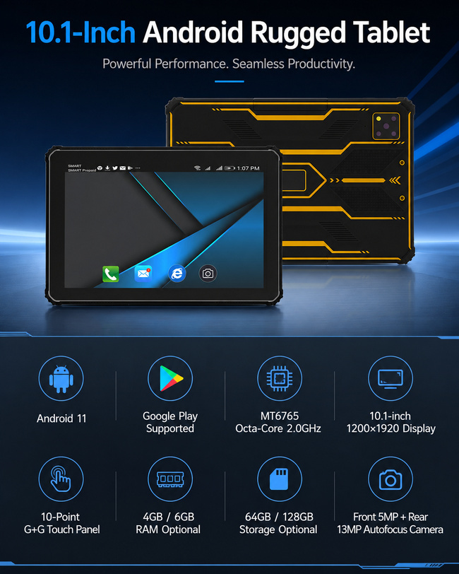 Shock-Resistant Rugged Tablet 10.1 Inch with Charging Dock for Field Data Records