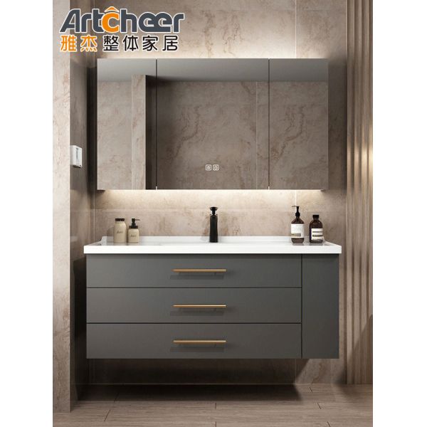 Modern Design Solid Wood Bathroom Vanity with Quartz Countertop and Mirror