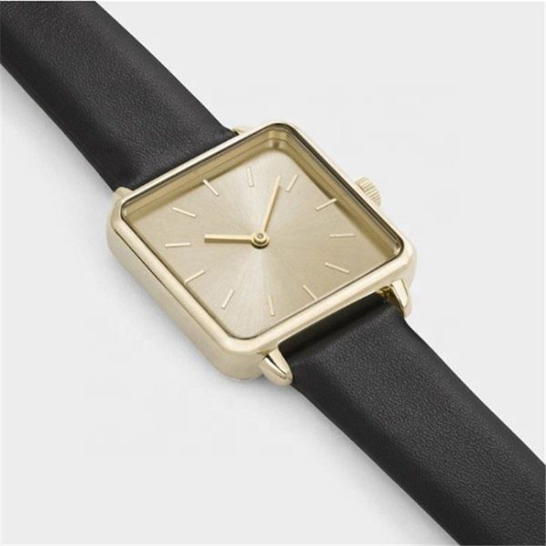 20ATM Red Leather Watch Minimalist Square Face Leather Strap Watch