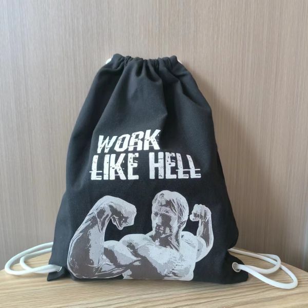 Customized Logo Pattern Cotton Canvas Drawstring Backpack Bag for Basketball Shoes