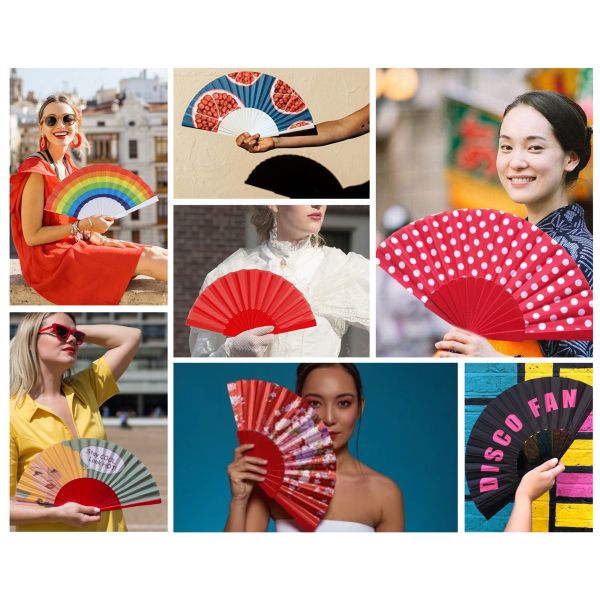 Custom Portable Scallion Powder Fabric Plastic Hand Fan Folding Hand Held Fan for Activity