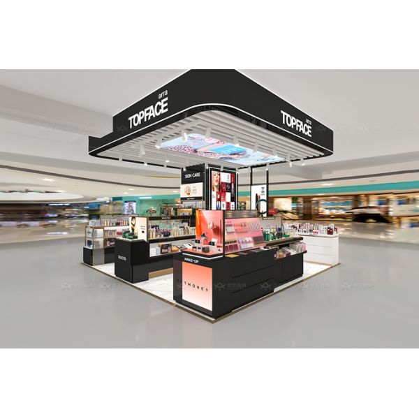Beauty Kiosk Cosmetic Shop Display Furniture Black Gold Wood Cabinet for Retail Shop Design