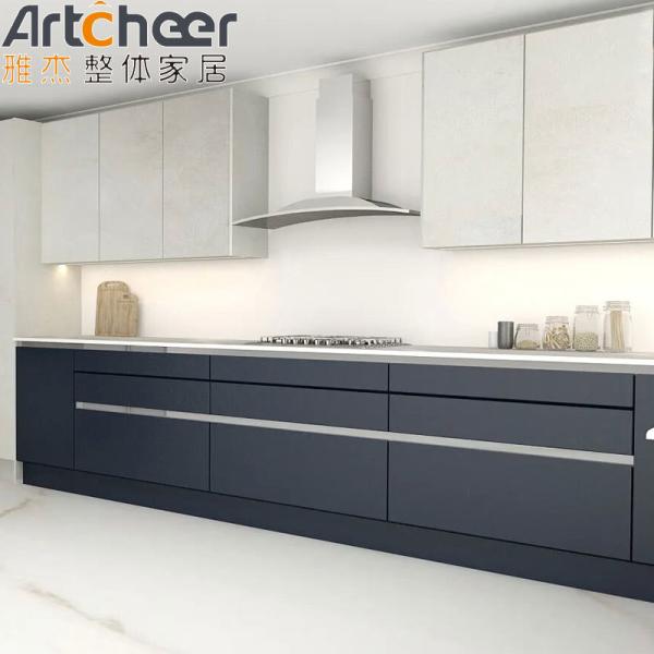 Grey and Blue Color Customized Kitchen Cabinet in L Shape Design for Modern Kitchen from Foshan