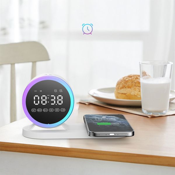 Yes Battery 3 in 1 Wireless Charging Light Alarm Clock Desktop Mobile Phone Magnetic Wireless Charger NO Waterproof Standard