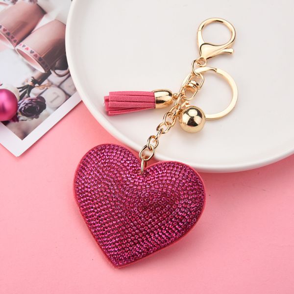 GUGEER Rhinestone Heart Charm Keychain - Cute Bag Purse Handbag Accessories - Tassel Key Chain for Women Men