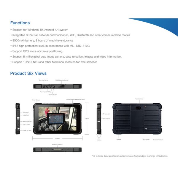 2.4G 5.8G Dual Frequency Rugged Tablet PC with Waterproof IP67 and 8500mAh Battery