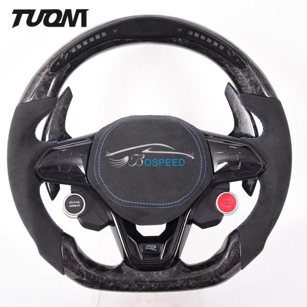 Leather Led Volkswagen Carbon Fiber Steering Wheel With Stripe 350mm