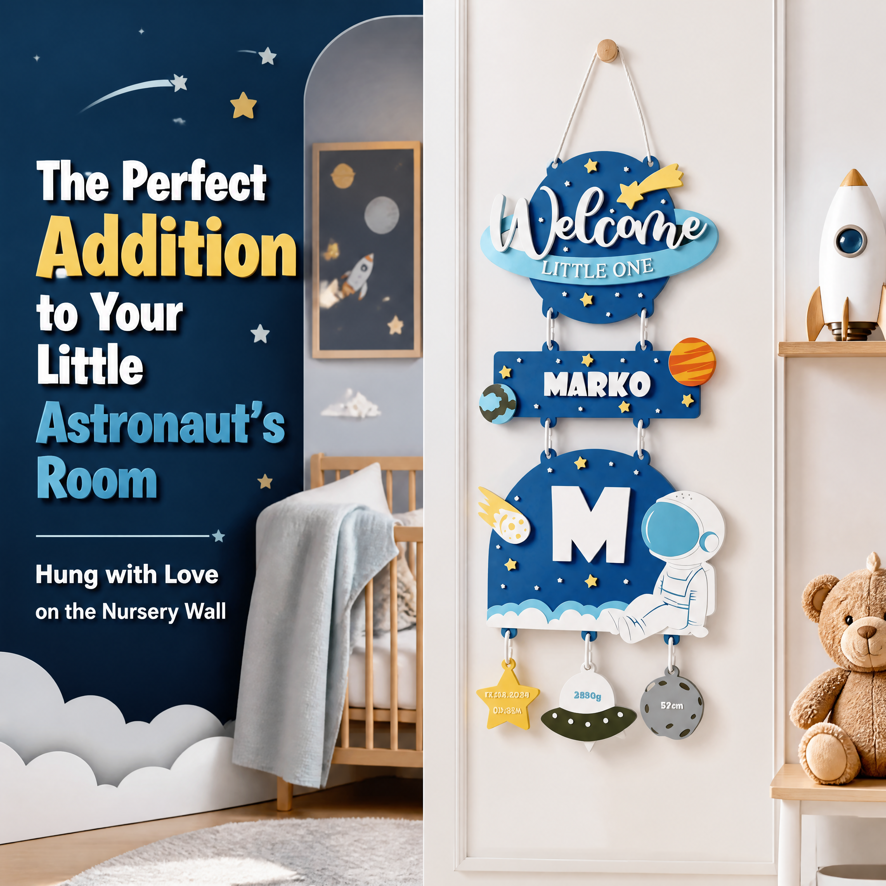 Baby Birth Plaque Custom 3D Printing Door Hanging 3d Print Name Sign Space Astronaut