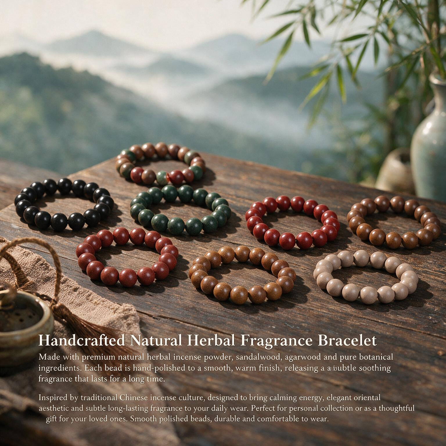 Chinese Ethnic Style Wood Beaded Bracelet with Air-purifying Woody Fragrance to Relieve Emotional Stress