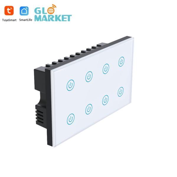 Glomarket Smart Home 8 Gang Wall Switch US Standard Tuya Voice APP Remote Control Wireless Wall Touch Light Switch