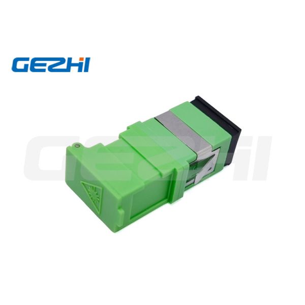 SC Side Shutter Fiber Optic Adapter with Green Metal Clamp and No Flange for Laser Protection