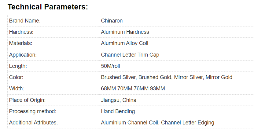 50M/Roll Cap de recorte de cartas de canal para soluciones de señalización profesionales Cap de recorte de cartas de canal