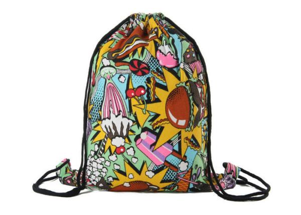 Custom Pull String Bags , Thermal Transfer Printing Canvas Drawstring Cinch Backpack