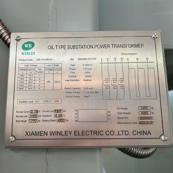 1000 KVA 3相電力配給サブステーション トランスフォーマー 7200V から 480V IEEE ANSI C57
