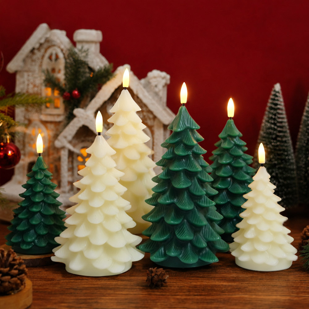 Real Wax Christmas Tree LED Candle with Timer Function and Flickering Flame