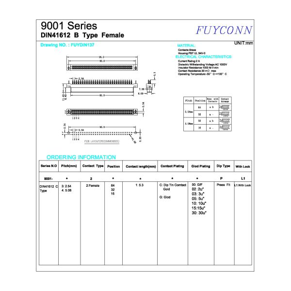2 соединитель Solderless Eurocard гнездового разъема DIN 41612 евро Pin прессы строк 64P