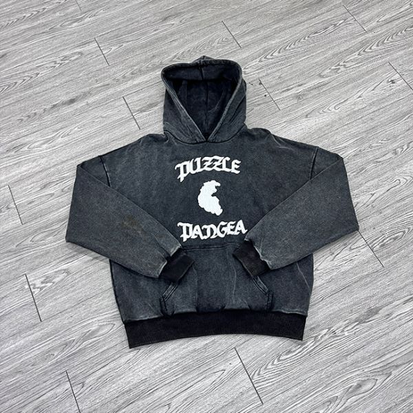 Custom Hoodie No String Ripped Distress Screen Print Hoodie Acid Washed Vintage Retro Pullover Heavyweight Cotton Hoodies Men