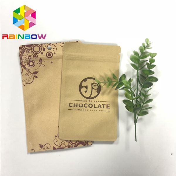 UV Printing Three Side Sealed Zipper Craft Paper Bags For Chocolate Bar Packing