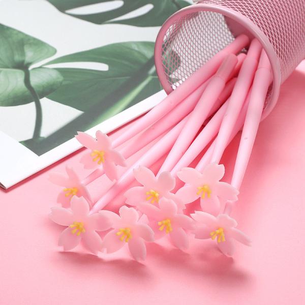 12pcs Jolis stylos à l'encre en gel de fleurs roses stylos d'écriture 0,5 mm Noir Fun Kawaii stylos en vrac pour les enfants fournitures scolaires de bureau
