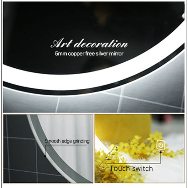 Front Lighted And Backlit Wall Mounted Round Silver Bathroom Mirror With Touch Screen