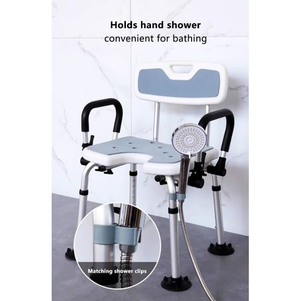 Senior Friendly Bathroom Chair For Shower Adjustable Height Aluminium Bath Chair With Backrest