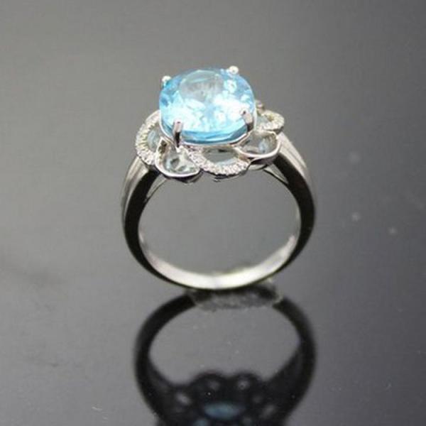 925 Silver Ring with 8mmX10mm Oval Blue Topaz  Cubic Zirocnia Ring(F275)