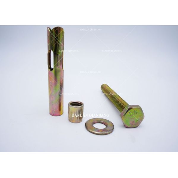 Carbon Steel Galvanized Zinc Hex Bolt Sleeve Anchor For Building Construction yellow color