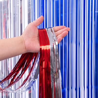 Red Silver Blue Tinsel Curtain 1 Meter 2 Meter Fringe Backdrop Curtain