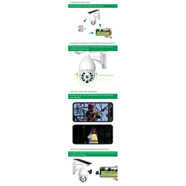 4G Solar Powered Camera Two-Way Audio 1080P Solar Cctv Wireless Network PTZ Cloud Storage Outdoor Camera