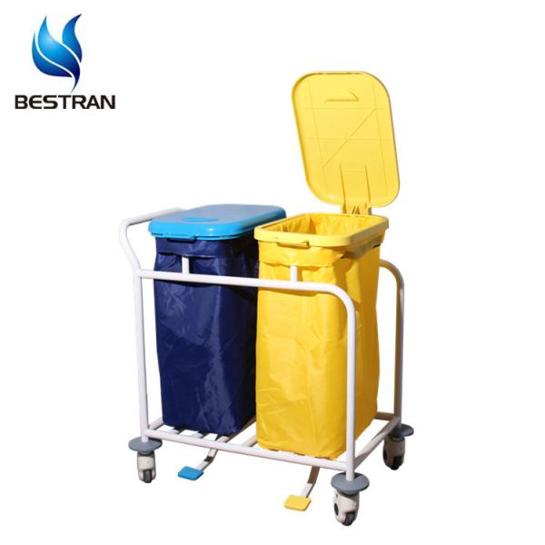 Steel Frame Hospital Linen Hamper Double Bins With Foot Pedal Controlled Cover