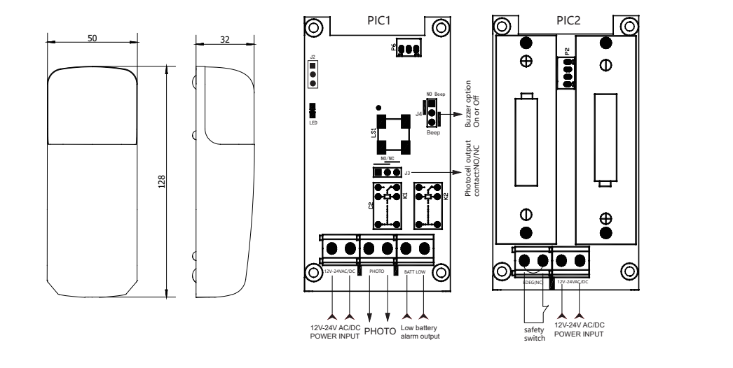 Low Energy Consumption Infrared Photocell Sensor with IP54 Waterproof Design and 20m Receiver Range for Garage Door and Gate Opener