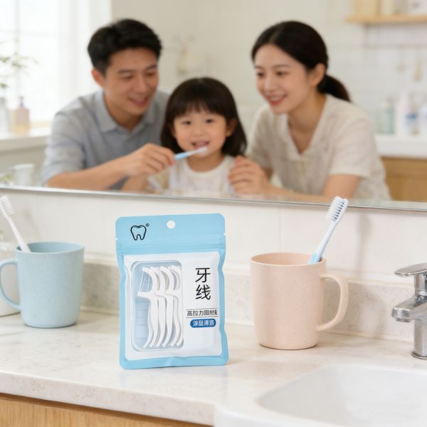 Custom Printed Disposable Dental Floss Pick Three-Sided Sealed Resealable Zipper Bag with Clear Window PET/PE Material