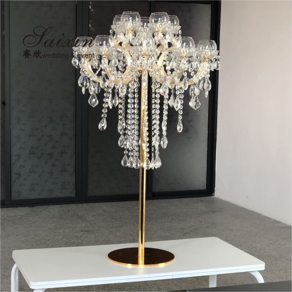 16 Arms Crystal Glass Candelabra Floor Lamp Clear Crystal Flower Candle Holder