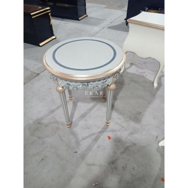 Corner Carved Wood Marble Top Coffee Antique End Table For Sofa