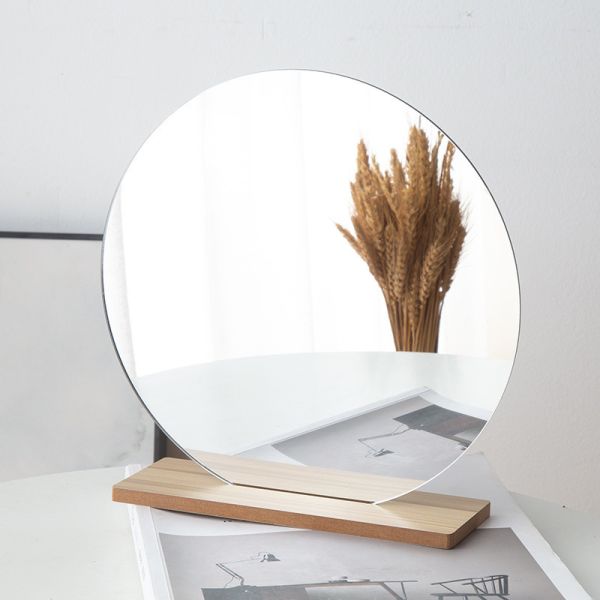 Curvy Portable Lighted Makeup Mirror Wood Stand For Vanity