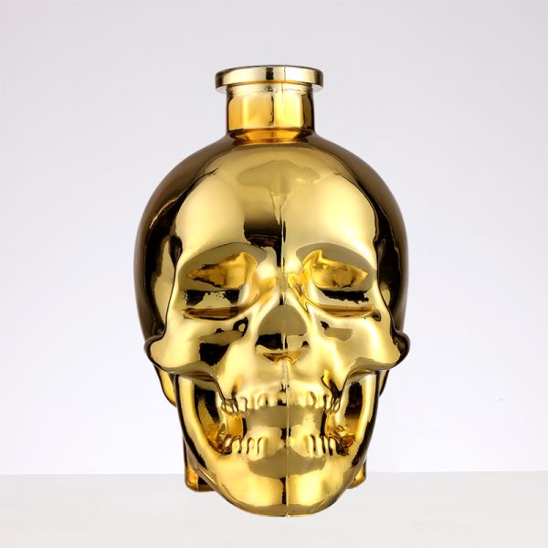 Rubber Stopper Skull Shape Glass Bottles Golden Electroplate Luxury Wine Customized Logo